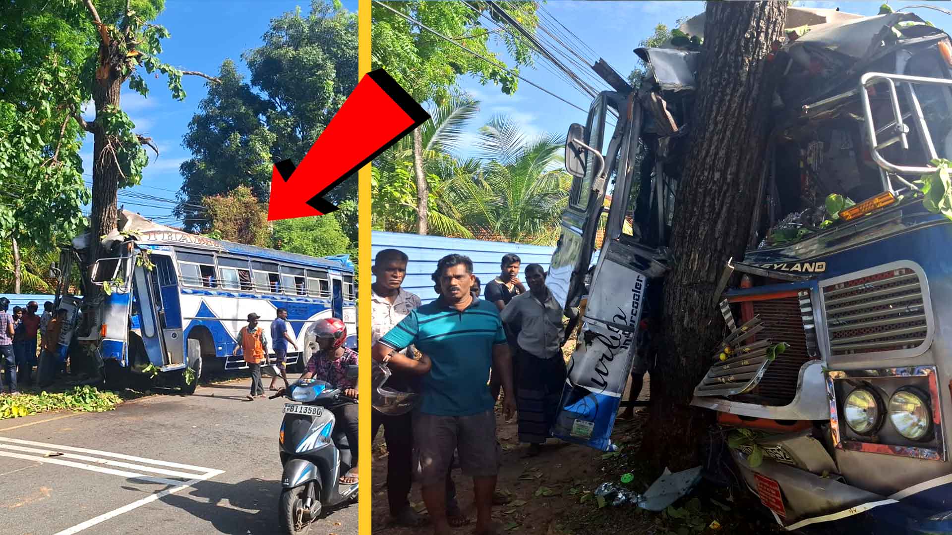 Read more about the article <span class="photo-label">🔴 PHOTO</span> கதிர்காமத்திற்கு யாத்திரிகர்களை ஏற்றும் பஸ் பாரிய விபத்து -மூவர் படுகாயம்