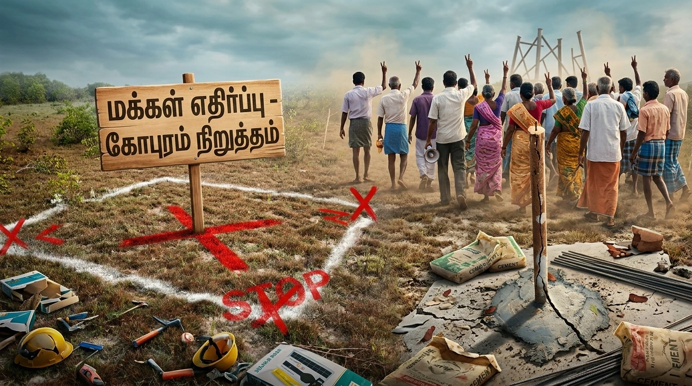 Read more about the article பூநகரி காற்றாலைத் திட்டம்: இரகசியமாகக் கோபுரம் அமைக்க முயன்ற நபர்களை விரட்டி அடித்த மக்கள்