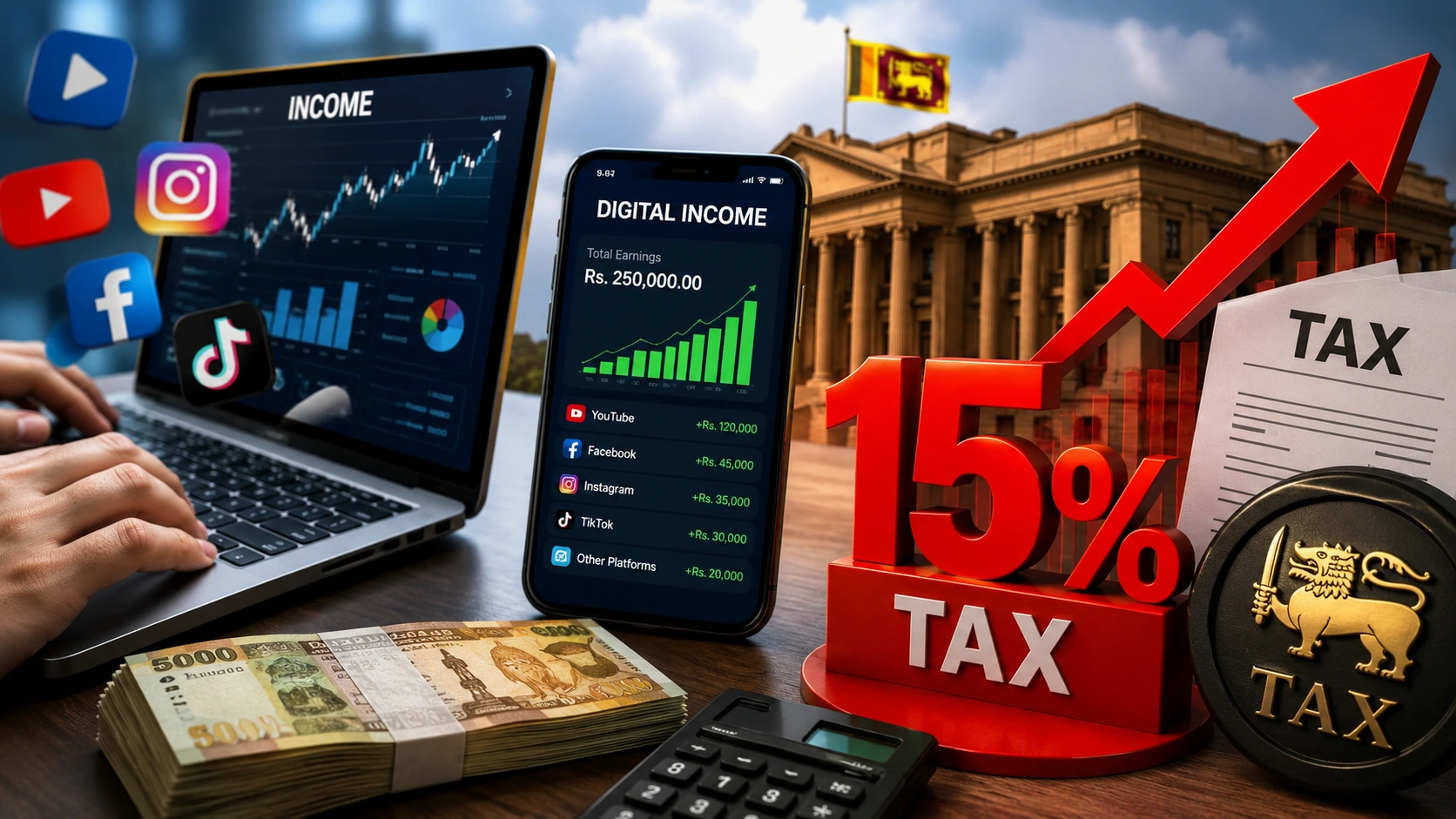 Read more about the article டிஜிட்டல் ஊடகங்கள் மூலம் ஈட்டும் வருமானத்திற்கு 15% அதிகபட்ச வரி: உள்நாட்டு இறைவரித் திணைக்களம்